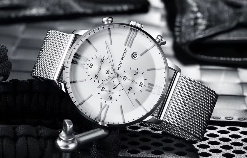 Montre Homme MINI FOCUS MF0236G – Chronographe à Quartz avec Bracelet en Maille Acier Inoxydable