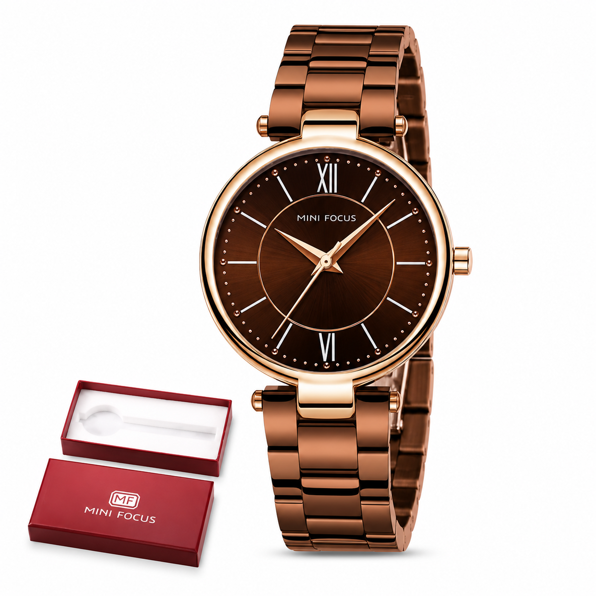MINI FOCUS MF0189L – Montre Femme Bracelet en Acier Inoxydable – Quartz – Étanche 3 ATM