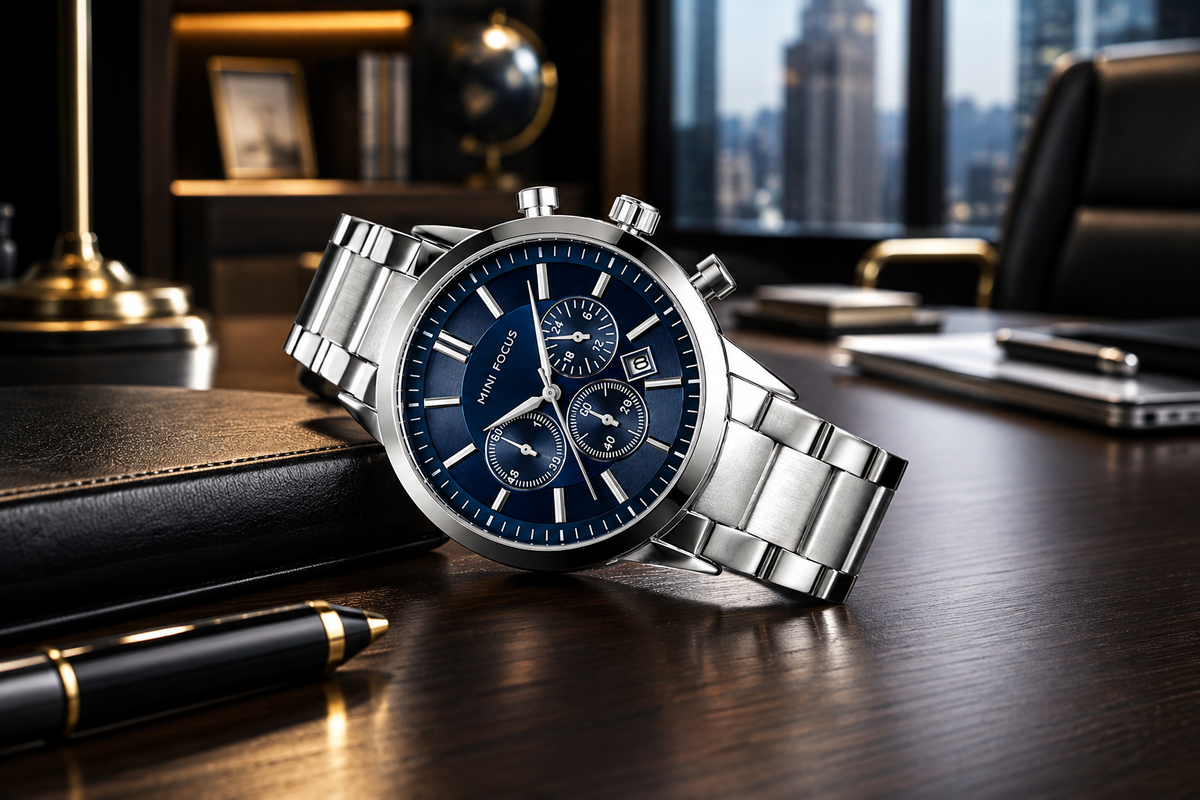 MINI FOCUS MF0188G - Montre Homme  Chronographe Acier Inoxydable – Bleu & Argent