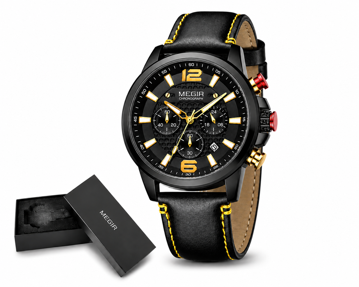 MEGIR 2156G - Montre Homme Chronographe Quartz – Bracelet en Cuir Premium