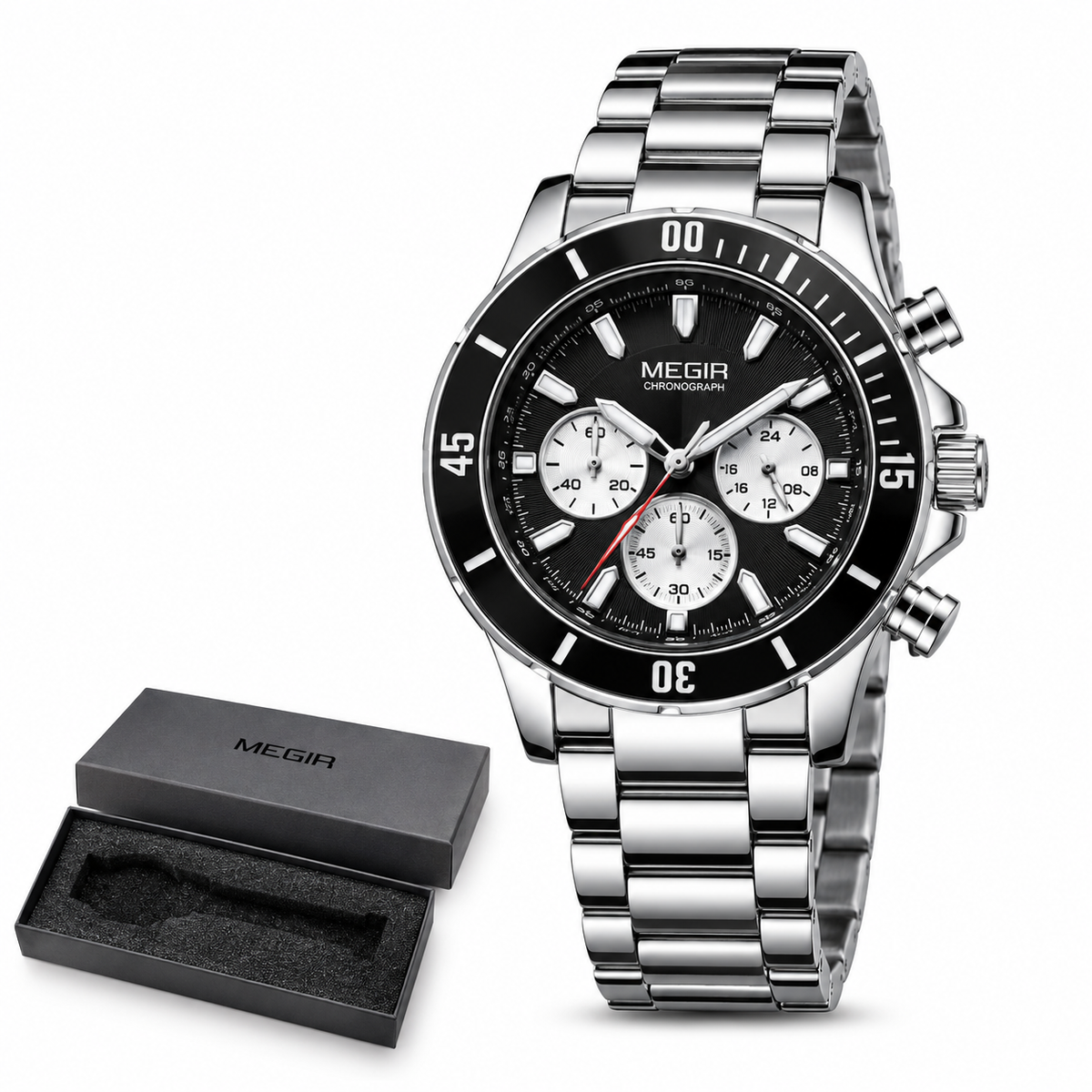 MEGIR 2226G  – Montre Homme Bracelet en Acier Inoxydable, Date et Aiguilles Lumineuses