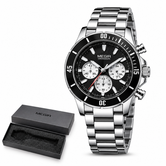 MEGIR 2226G  – Montre Homme Bracelet en Acier Inoxydable, Date et Aiguilles Lumineuses