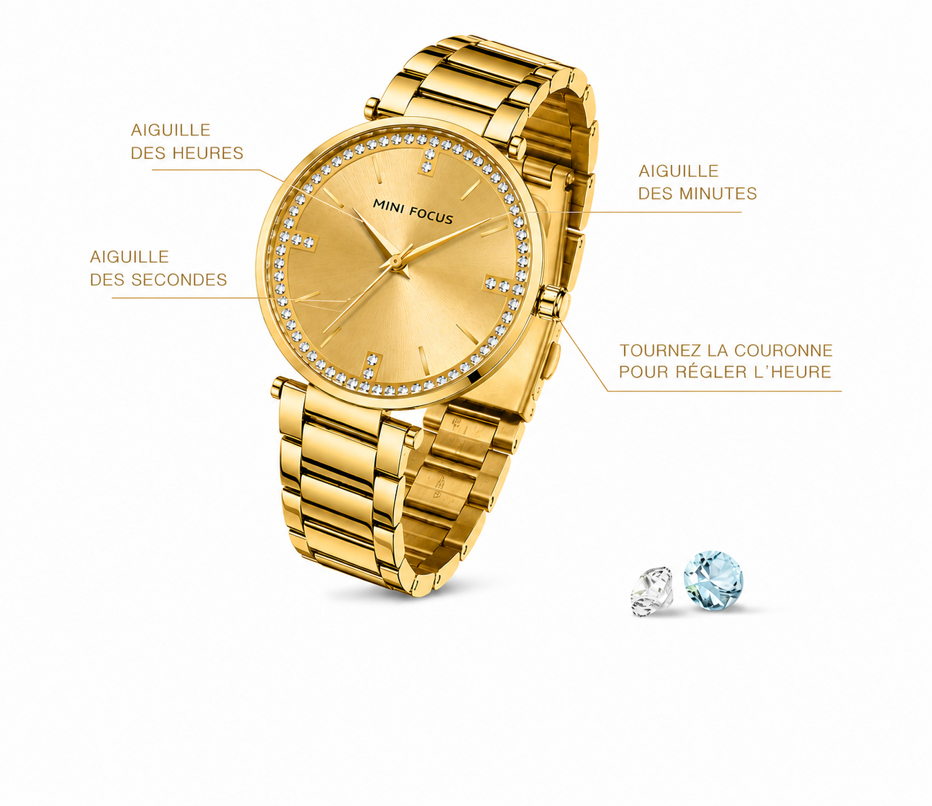 MINI FOCUS MF0031L – Montre Femme Luxe Dorée en Acier Inoxydable