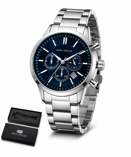 MINI FOCUS MF0188G - Montre Homme  Chronographe Acier Inoxydable – Bleu & Argent