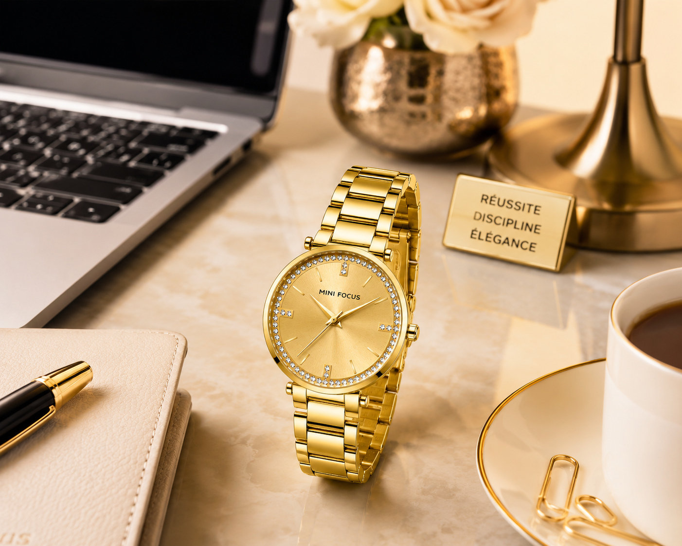 MINI FOCUS MF0031L – Montre Femme Luxe Dorée en Acier Inoxydable