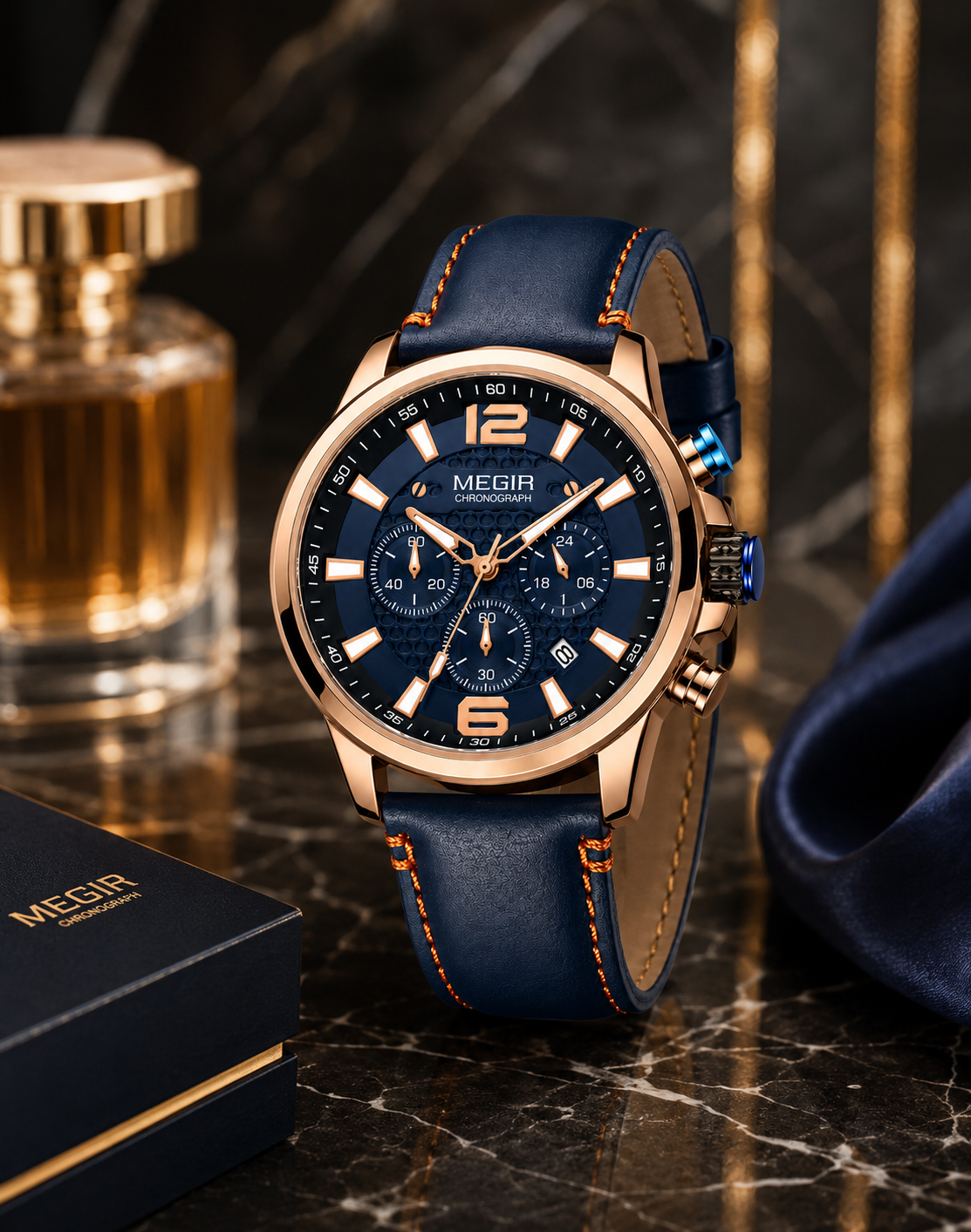 MEGIR 2156G - Montre Homme Chronographe Quartz – Bracelet en Cuir Premium