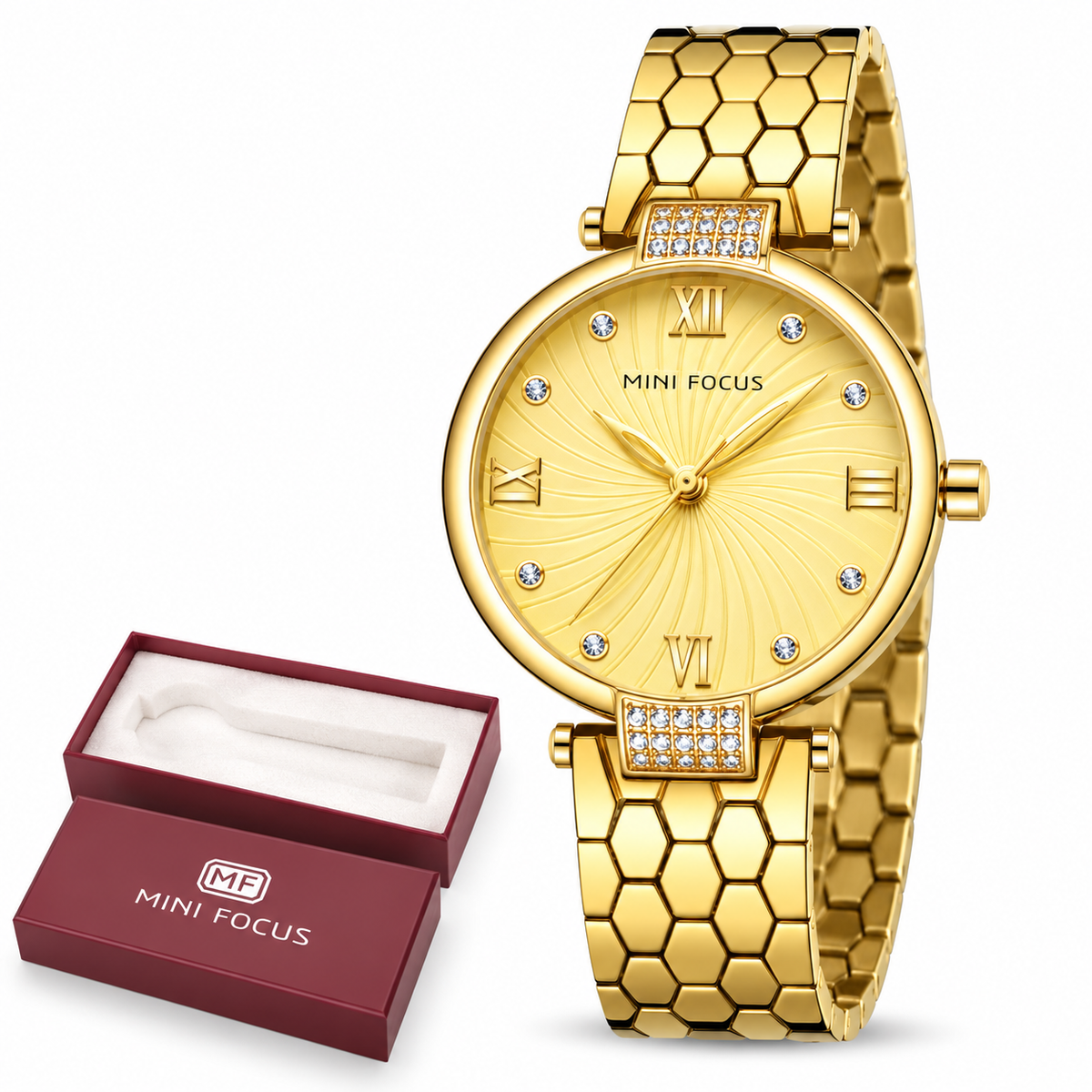 MINI FOCUS MF0186L - Montre Femme Élégante  Bracelet Acier Inoxydable, Quartz et Étanche 3 ATM – MF0186L