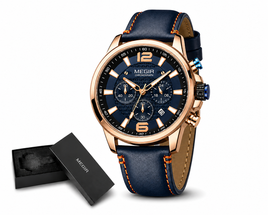 MEGIR 2156G - Montre Homme Chronographe Quartz – Bracelet en Cuir Premium