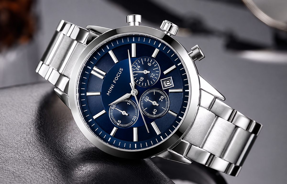 MINI FOCUS MF0188G - Montre Homme  Chronographe Acier Inoxydable – Bleu & Argent