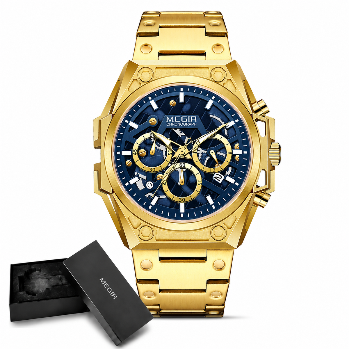 MEGIR 4220G - Montre HommeChronographe en Acier Inoxydable
