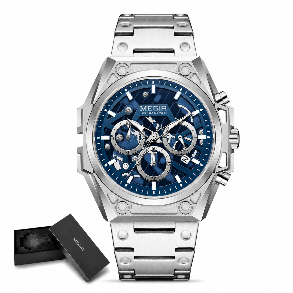 MEGIR 4220G - Montre HommeChronographe en Acier Inoxydable