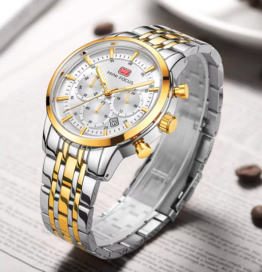 MINI FOCUS MF0282G – Montre Homme Chronographe Quartz, Bracelet Acier Inoxydable
