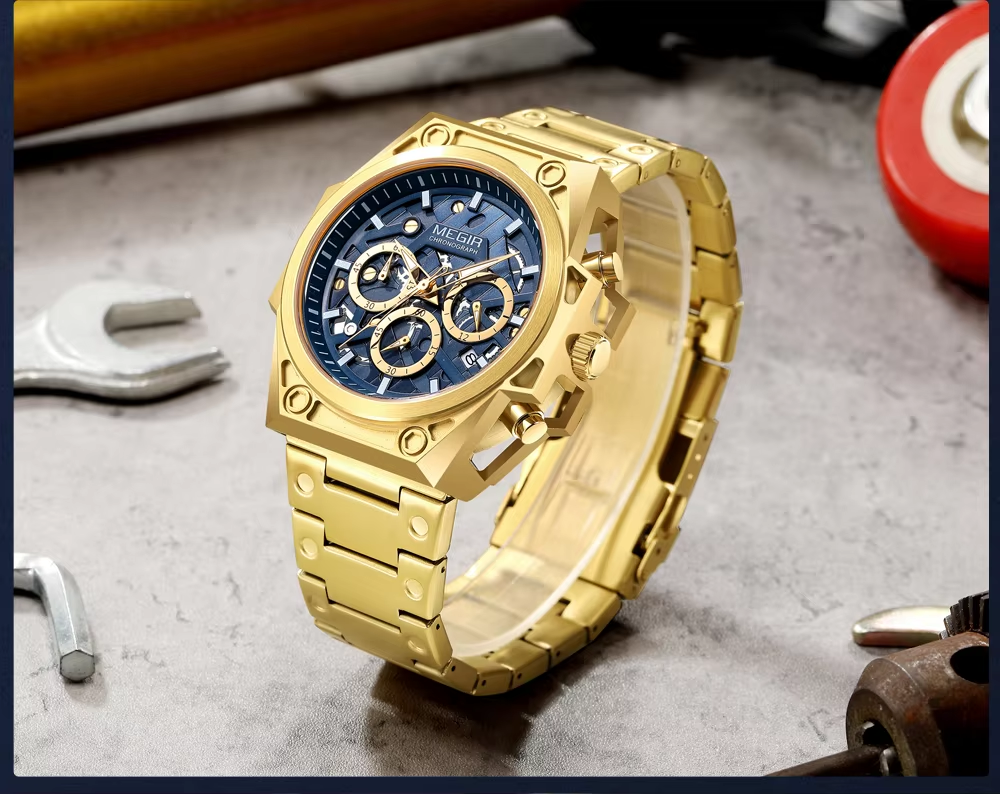 MEGIR 4220G - Montre HommeChronographe en Acier Inoxydable
