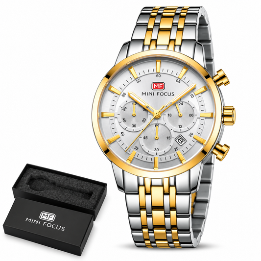 MINI FOCUS MF0282G – Montre Homme Chronographe Quartz, Bracelet Acier Inoxydable