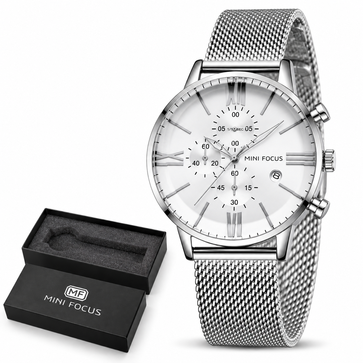 Montre Homme MINI FOCUS MF0236G –  Chronographe à Quartz avec Bracelet en Maille Acier Inoxydable