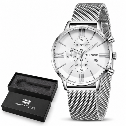 Montre Homme MINI FOCUS MF0236G –  Chronographe à Quartz avec Bracelet en Maille Acier Inoxydable