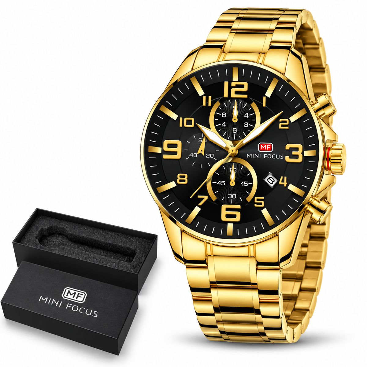 Montre Homme MINI FOCUS MF0278G – Montre Chronographe Homme en Acier Inoxydable, Quartz et Étanche 3 ATM