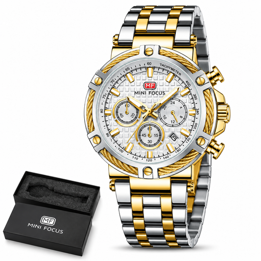 MINI FOCUS MF0470G –  Montre HommeAcier Bicolore Or et Argent, Quartz, Date & 24H