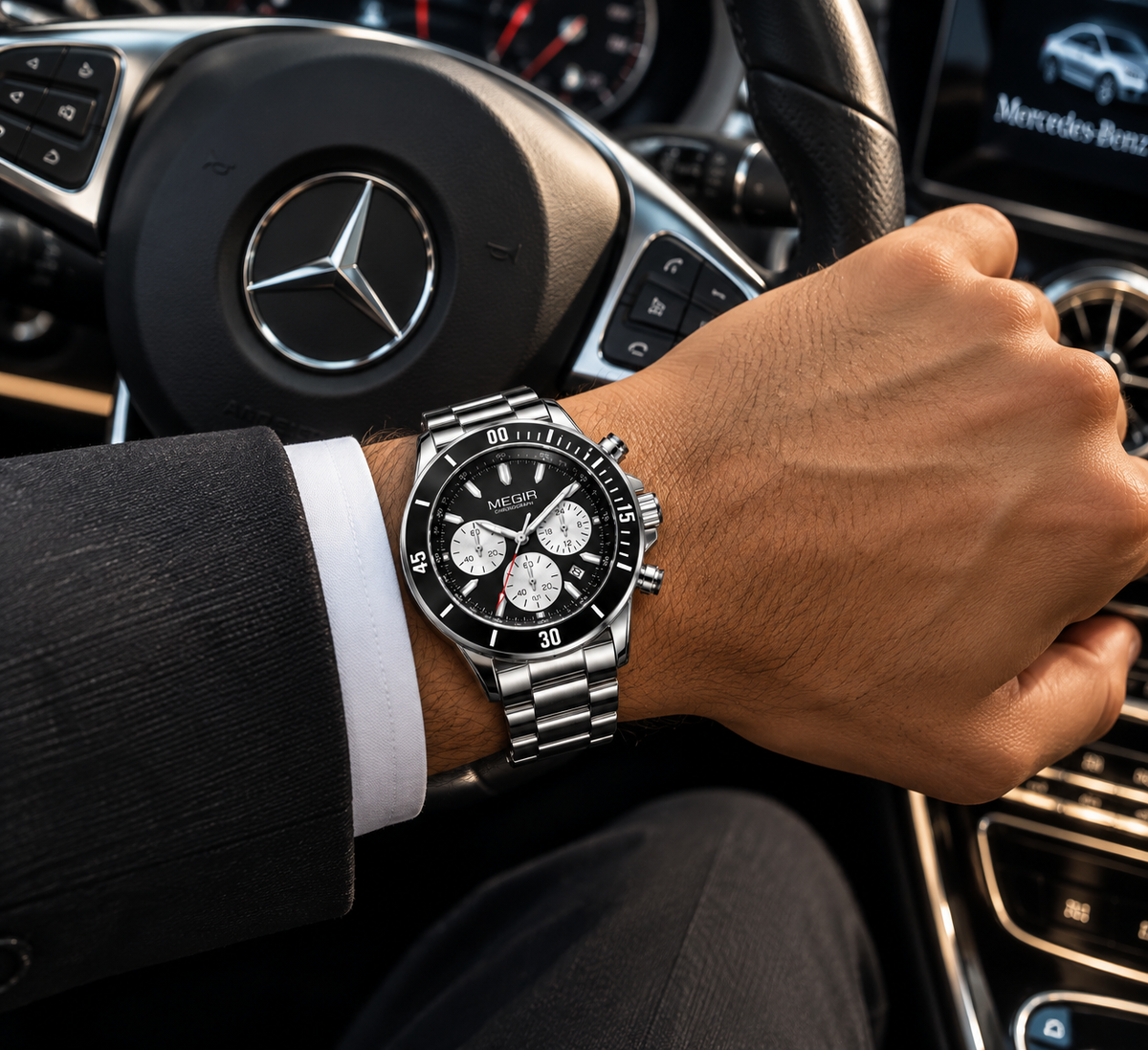 MEGIR 2226G  – Montre Homme Bracelet en Acier Inoxydable, Date et Aiguilles Lumineuses