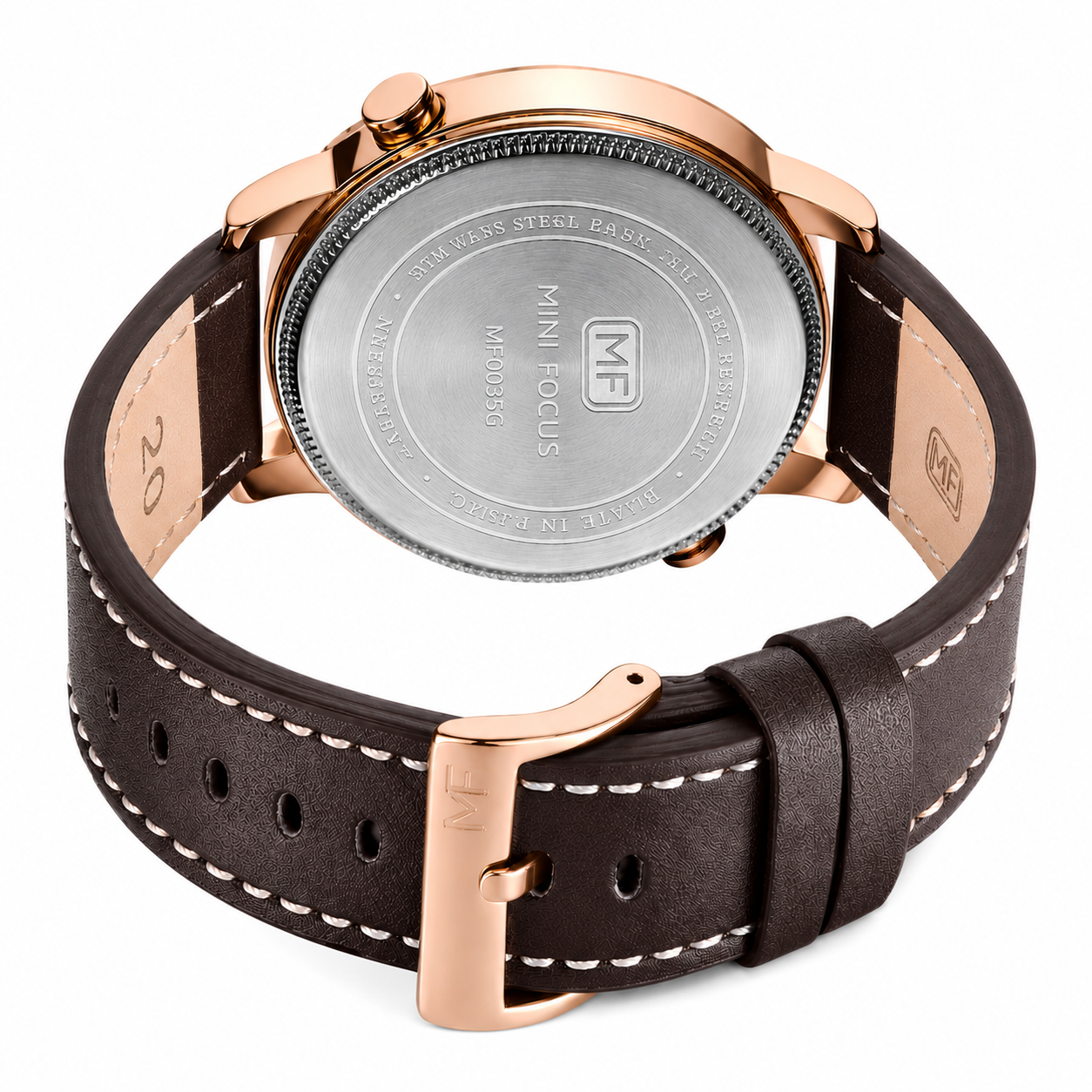 MINI FOCUS MF0035G – Montre Homme Luxe en Cuir Véritable, Quartz à Double Fuseau Horaire