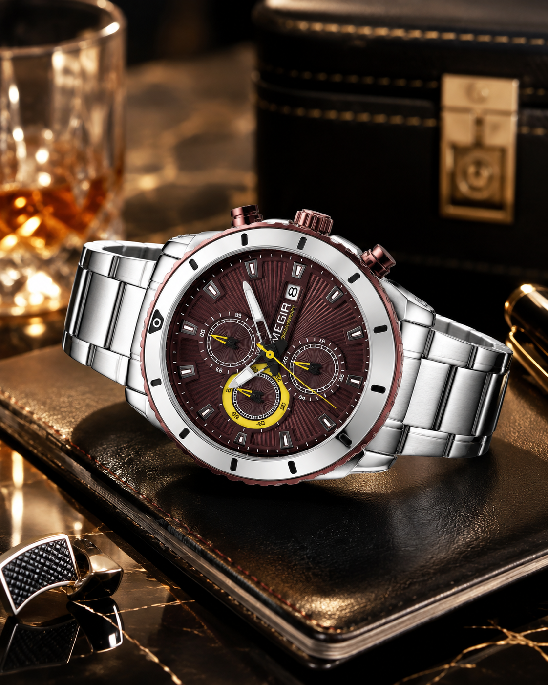MEGIR 2075G - Montre Homme  Chronographe Quartz en Acier Inoxydable